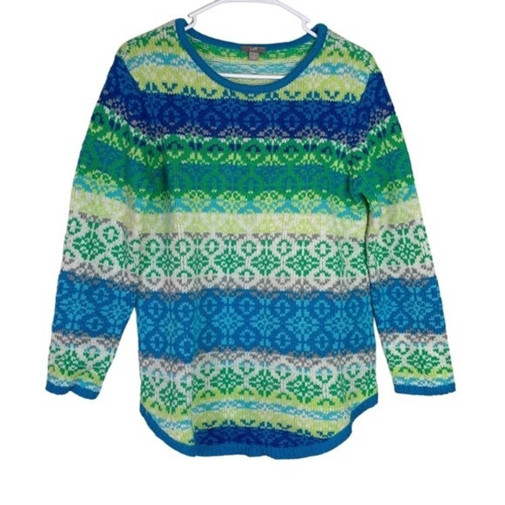 J. Jill Blue Patterned Nordic Knitted Pullover Sweater Size S Women